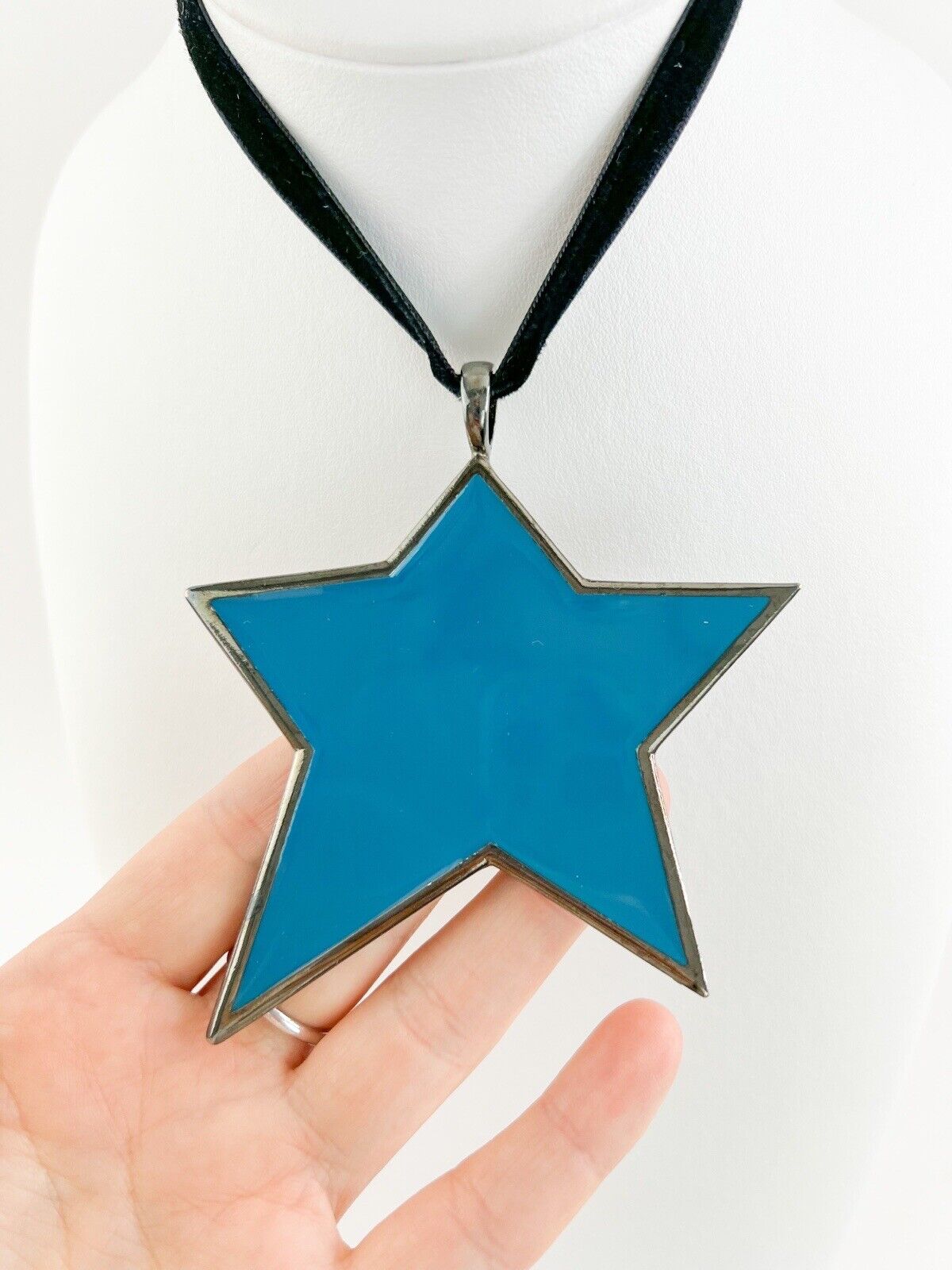 Vintage YSL Yves Saint Laurent Necklace, Necklace Large, YSL 1970’s Star Blue, Vintage Choker, Velvet choker Necklace, Gift for her