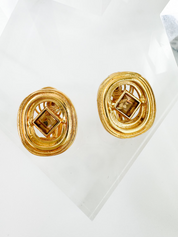 Vintage YSL Yves Saint Laurent Earrings, Gold Tone Oval Earrings, Made in France, Bridal earrings, Clip-on Earrings, Earrings large gold