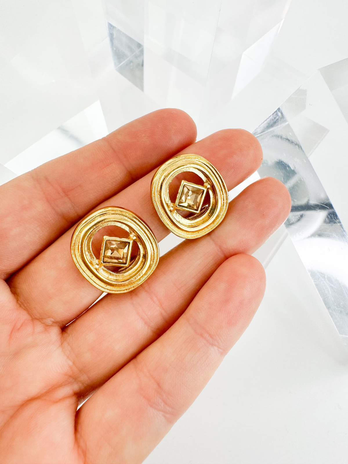 Vintage YSL Yves Saint Laurent Earrings, Gold Tone Oval Earrings, Made in France, Bridal earrings, Clip-on Earrings, Earrings large gold