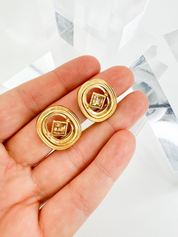 Vintage YSL Yves Saint Laurent Earrings, Gold Tone Oval Earrings, Made in France, Bridal earrings, Clip-on Earrings, Earrings large gold