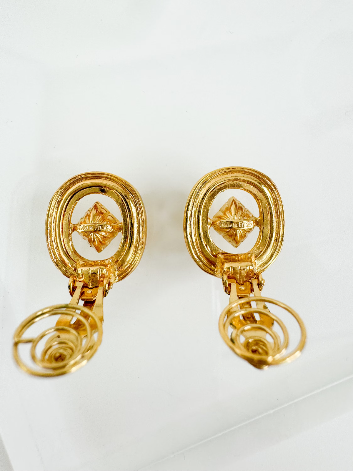 Vintage YSL Yves Saint Laurent Earrings, Gold Tone Oval Earrings, Made in France, Bridal earrings, Clip-on Earrings, Earrings large gold