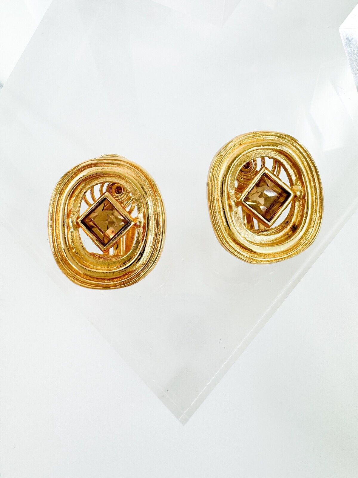 Vintage YSL Yves Saint Laurent Earrings, Gold Tone Oval Earrings, Made in France, Bridal earrings, Clip-on Earrings, Earrings large gold