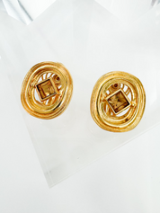 Vintage YSL Yves Saint Laurent Earrings, Gold Tone Oval Earrings, Made in France, Bridal earrings, Clip-on Earrings, Earrings large gold