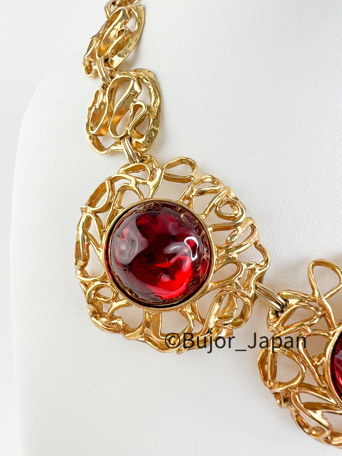 Vintage YSL Yves Saint Laurent Necklace, Made in France, Ruby open work Charm Robert Goossens Necklace, Jewelry for Women, Necklace Large