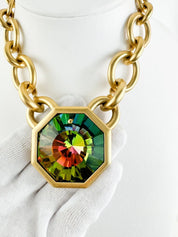 Vintage YSL necklace , 1980s Yves Saint Laurent limited edition watermelon crystal Choker Numbered , extremely rare , gift for her, hexagon
