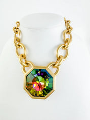 Vintage YSL necklace , 1980s Yves Saint Laurent limited edition watermelon crystal Choker Numbered , extremely rare , gift for her, hexagon