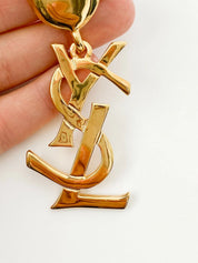 Authentic YSL Yves Saint Laurent vintage gold tone iconic logo drop earrings, made in France, extremely rare collector piece