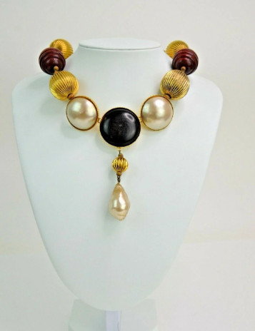 Vintage Yves Saint Laurent 1989 wood pearl necklace 