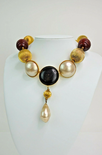 YSL Yves Saint Laurent Rive Gauche Vintage Massive Charm Necklace Made in France