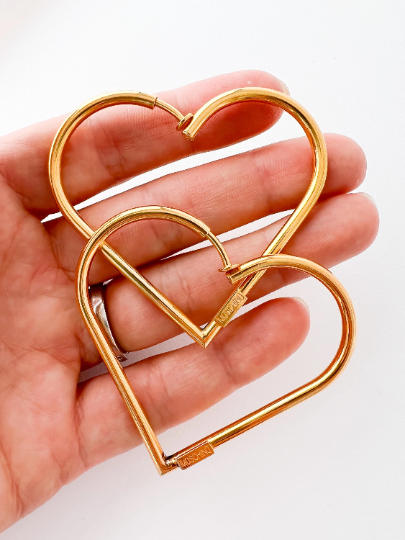 Moschino Vintage Gold Tone Heart Hoop Earrings Openwork Large