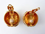 【SOLD OUT】YSL Yves Saint Laurent Vintage Gold Tone Earrings Round Dome Rhinestones