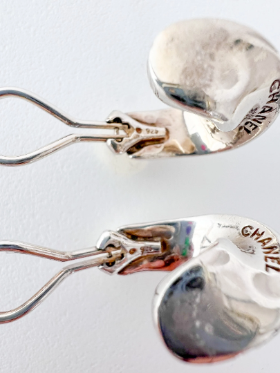 【SOLD OUT】Chanel Vintage Sterling Silver 925 Clip-On Hoop Earrings Chanel Signature