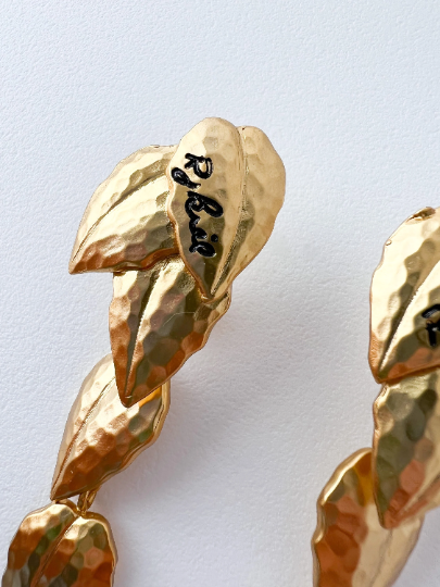 SONIA RYKIEL BIJOUX Vintage Gold Tone Dangle Earrings Leaves