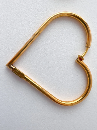 Moschino Vintage Gold Tone Heart Hoop Earrings Openwork Large