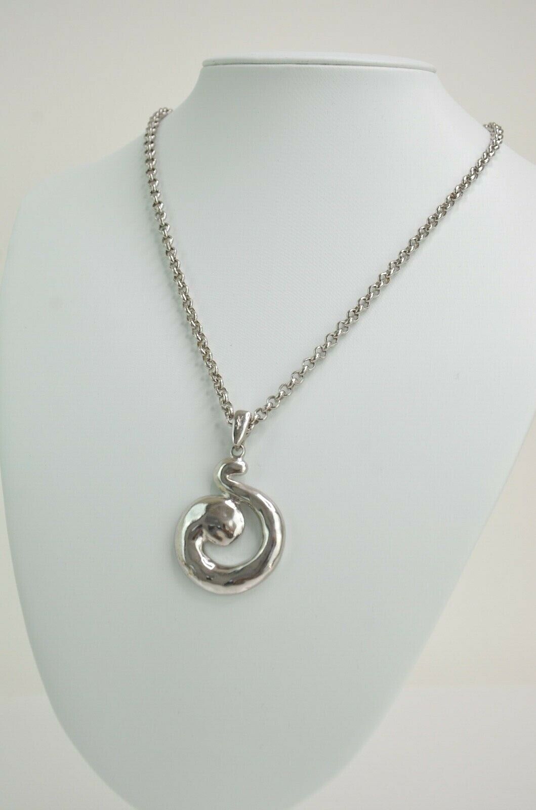 【SOLD OUT】YSL Yves Saint Laurent Silver Tone Coiled Spiral Pendant Vintage Long Necklace