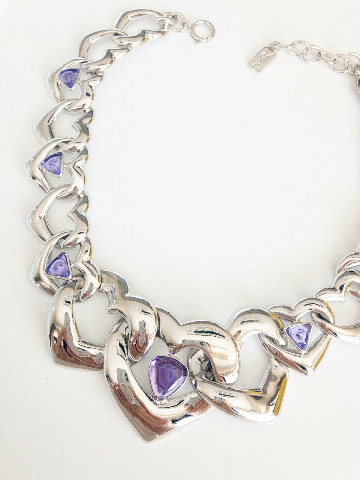 YSL Yves Saint Laurent Silver Tone Heart With Resin Necklace Gorgeous