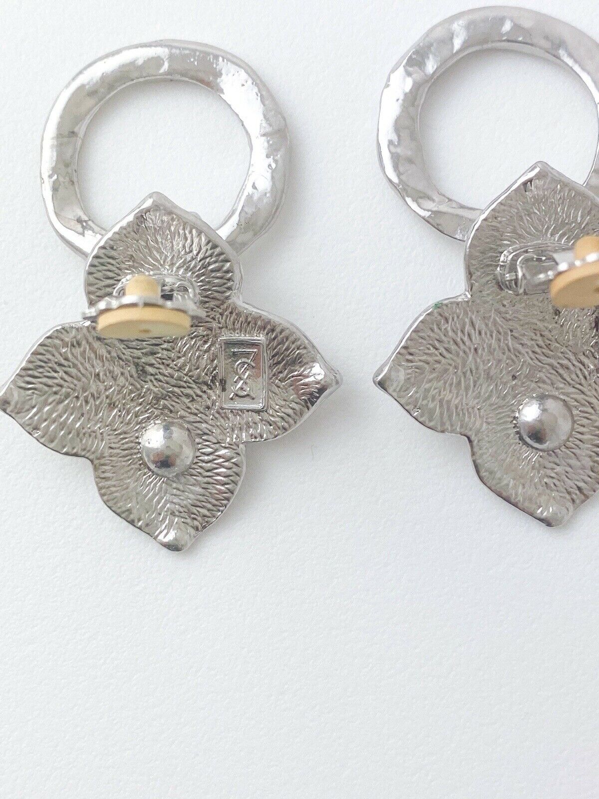 【SOLD OUT】YSL Yves Saint Laurent Vintage Silver Tone Earrings Clover Hoop