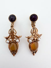 JEAN LOUIS SCHERRER Vintage Gold Tone Dangle Earrings Cabochon
