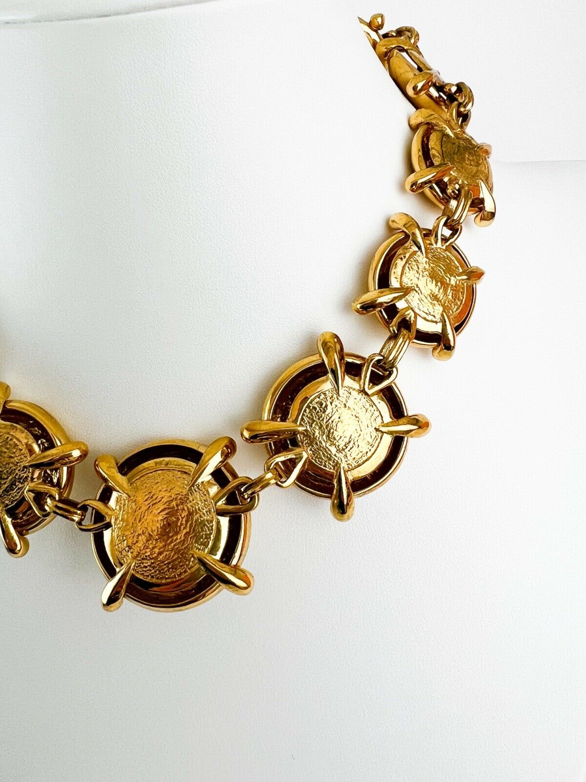 YSL Yves Saint Laurent Vintage Necklace Gold Tone Round Charm Made in France