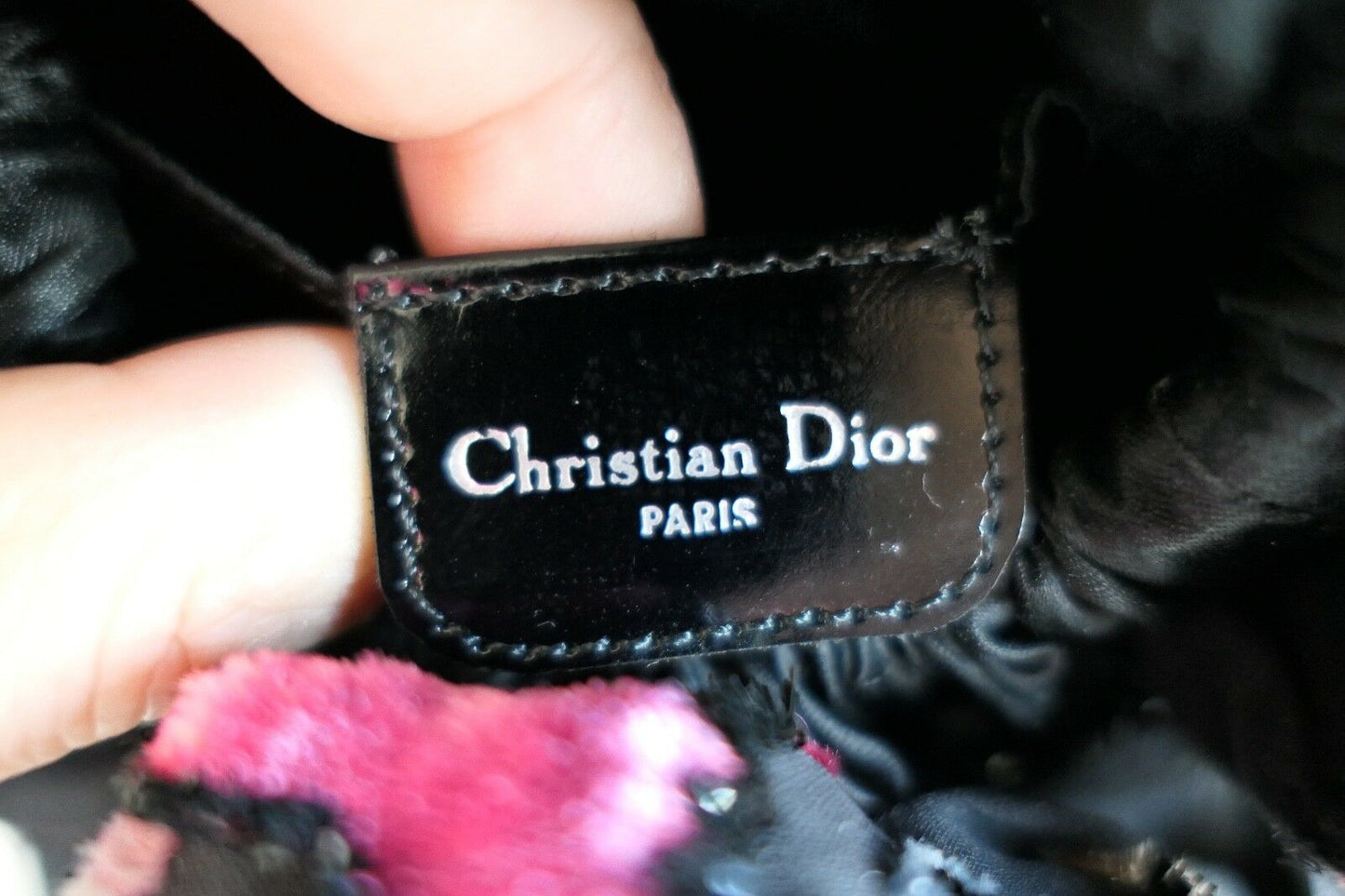 Christian Dior Very Rare Velvet Bucket Black & Floral Satin Baguette Made in France Vintage
