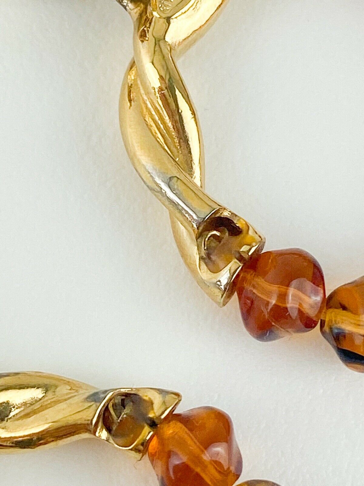 Givenchy Paris Vintage Gold Tone Hoop Earrings Logo Amber Beaded