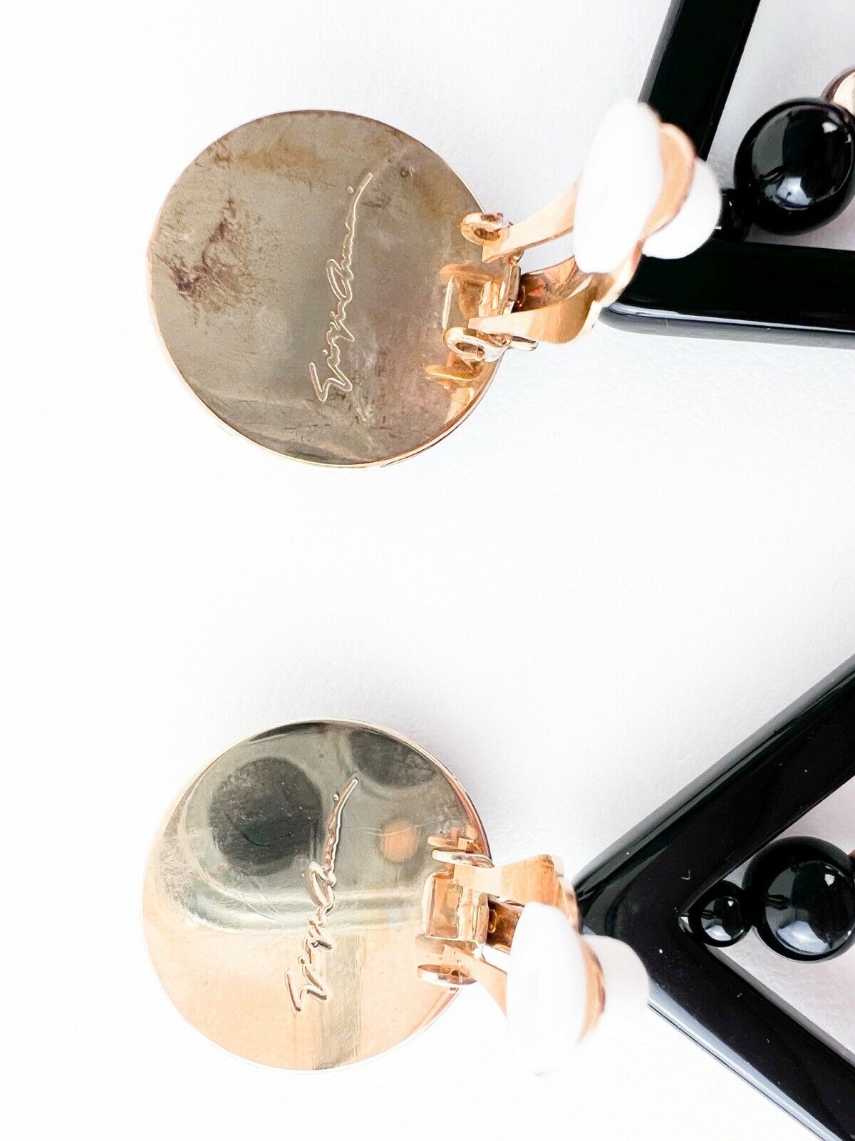 【SOLD OUT】Giorgio Armani Vintage Gold Tone Massive Dangle Hoop Earrings Black Red