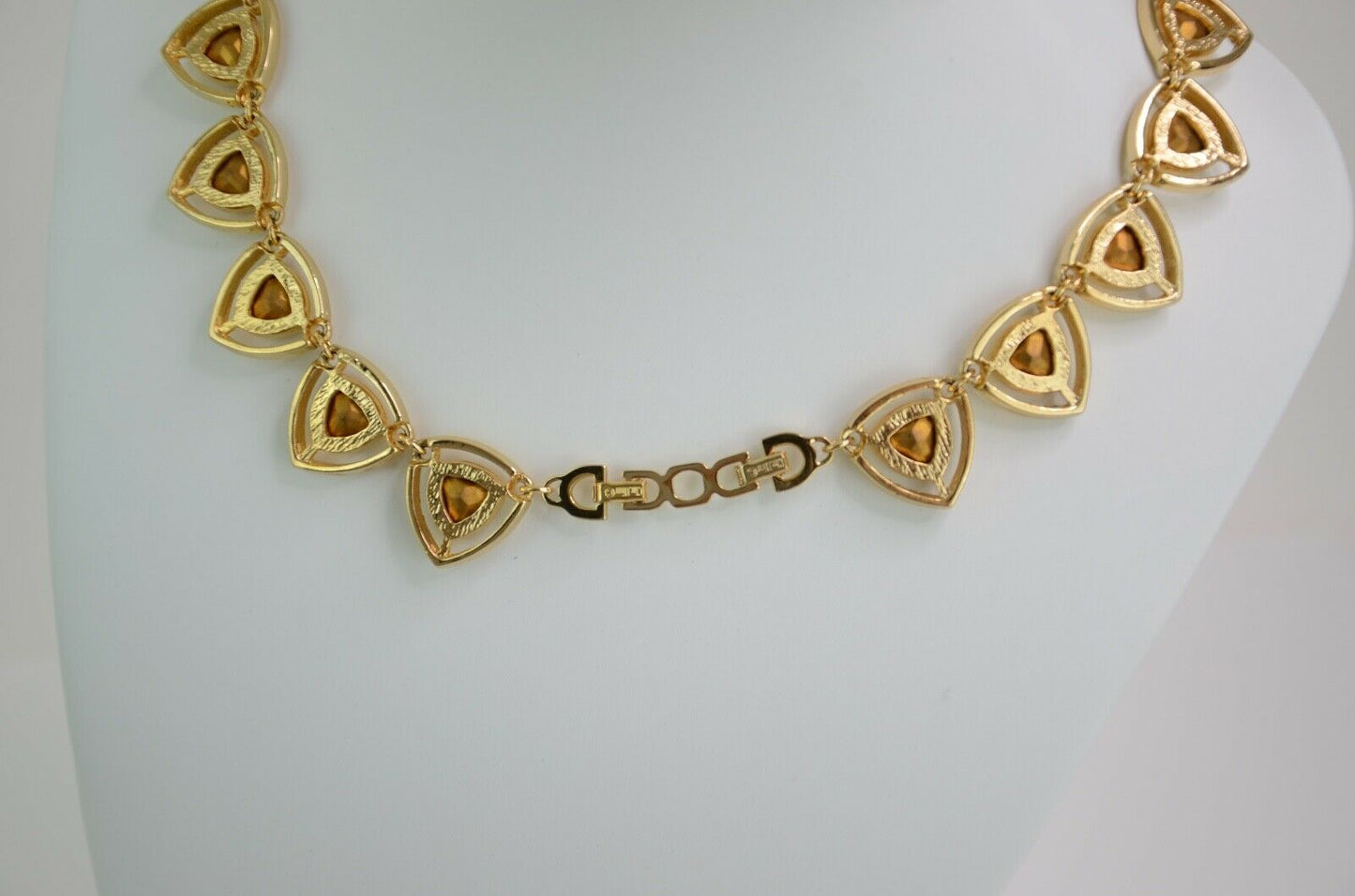 【SOLD OUT】Christian Dior Gold Tone Triangle Link Choker Necklace Rhinestone Vintage