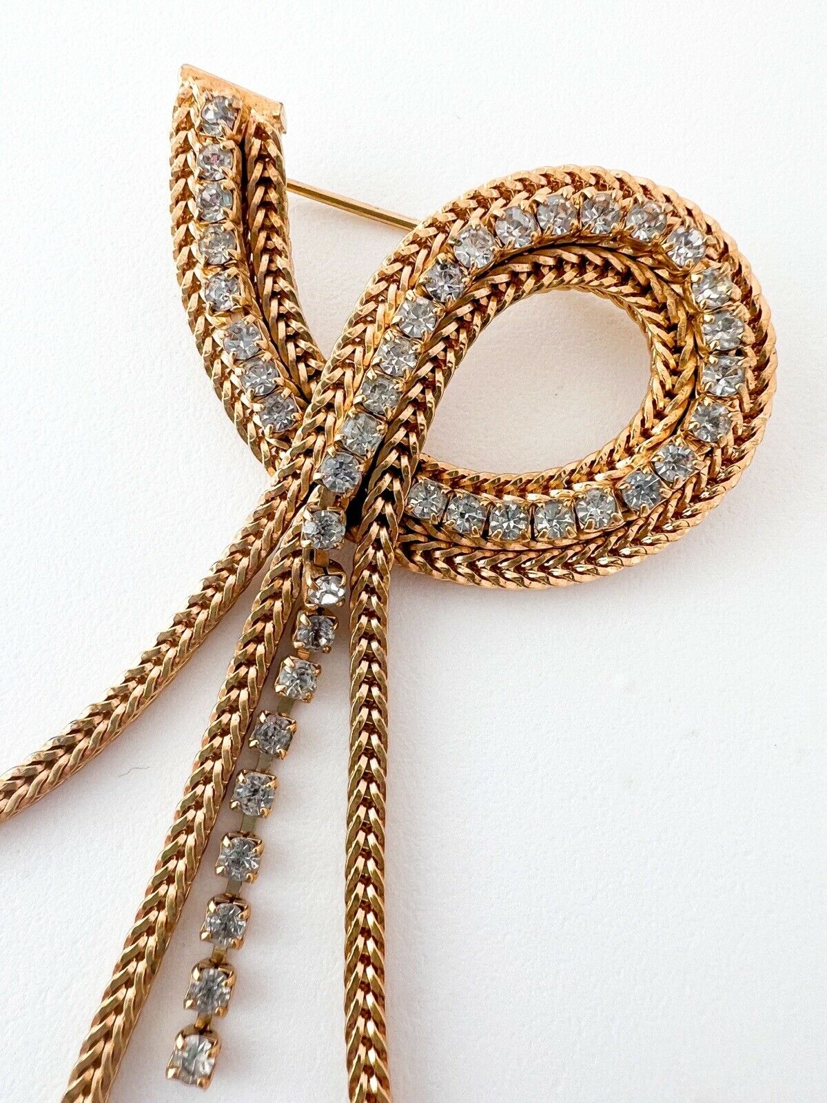 Pierre Balmain Vintage Brooch Pin Dangle Chain Fringe Rhinestone