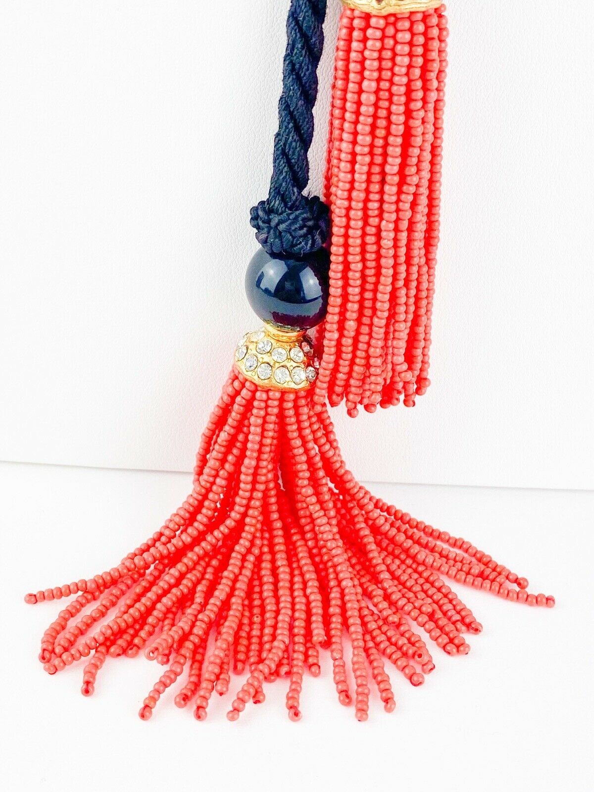 YSL Yves Saint Laurent Vintage Black Code Necklace Beaded Tassel Red