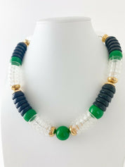 Vintage YSL Necklace, Yves Saint Laurent, Gold Tone Necklace, Link Necklace, Emerald Green Black Color, Gift for Her, Jewelry for Women