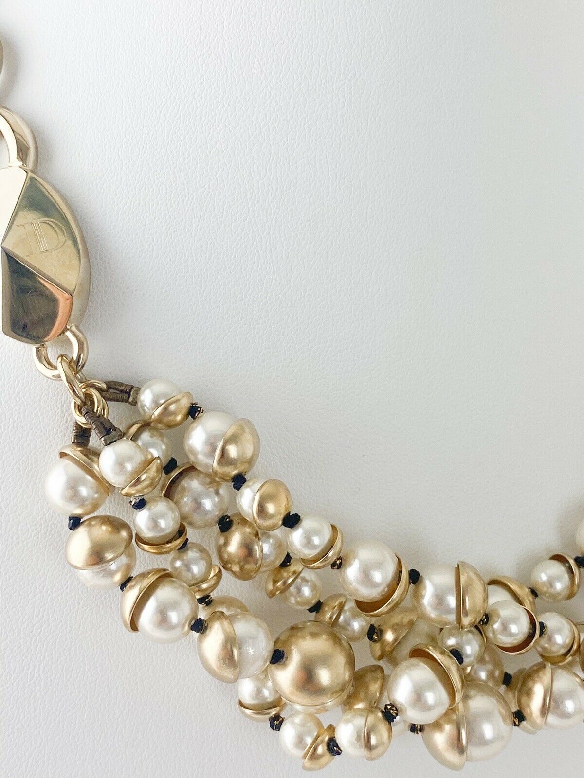 【SOLD OUT】Christian Dior Mise en Dior Vintage Gold Tone Multi-Strand Choker Necklace Faux Pearl