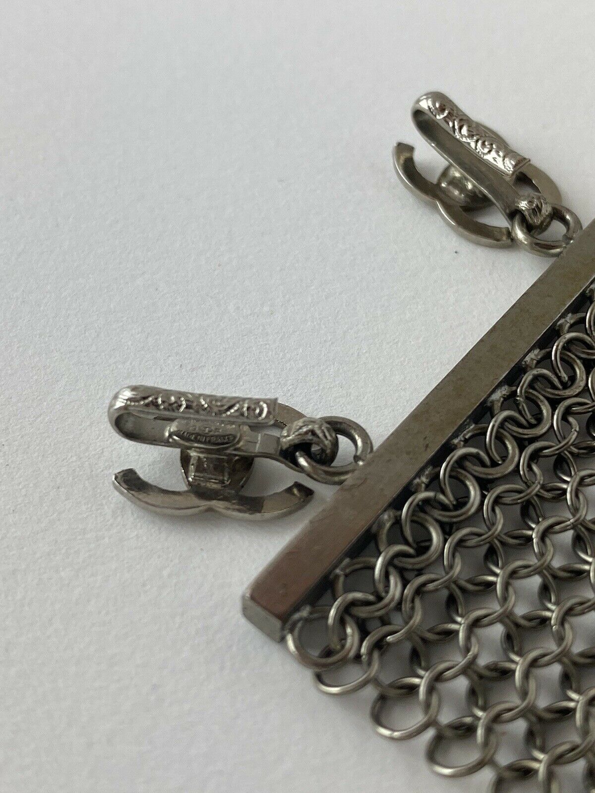 CHANEL Silver Tone Metallic Massive Choker Collar Necklace Beads Made in France
