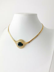 Nina Ricci Gold Tone Choker Necklace Black Stone Rhinestone Vintage