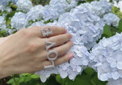 Alphabet Ring Initial  Q Swarovski Crystals Free Size Sterling Silver 925 Rhodium Plated