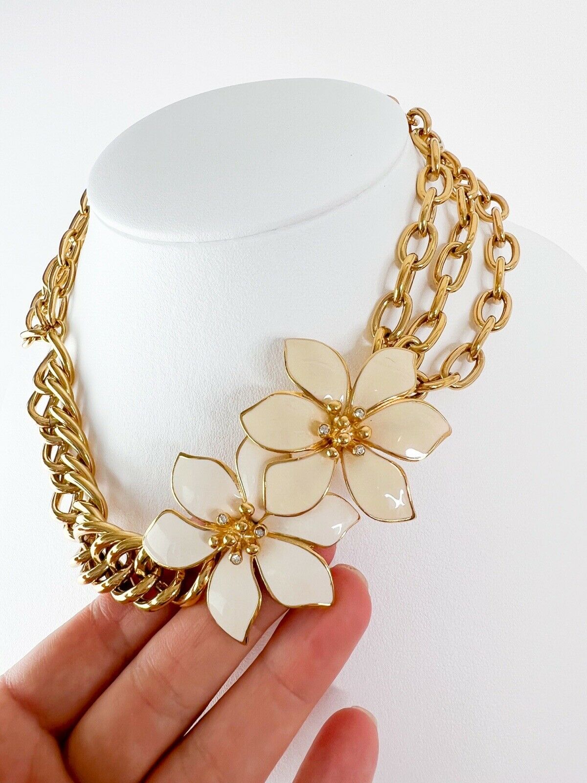 Givenchy Vintage Gold Tone Floral Choker Multi-Strand Necklace Large Chain