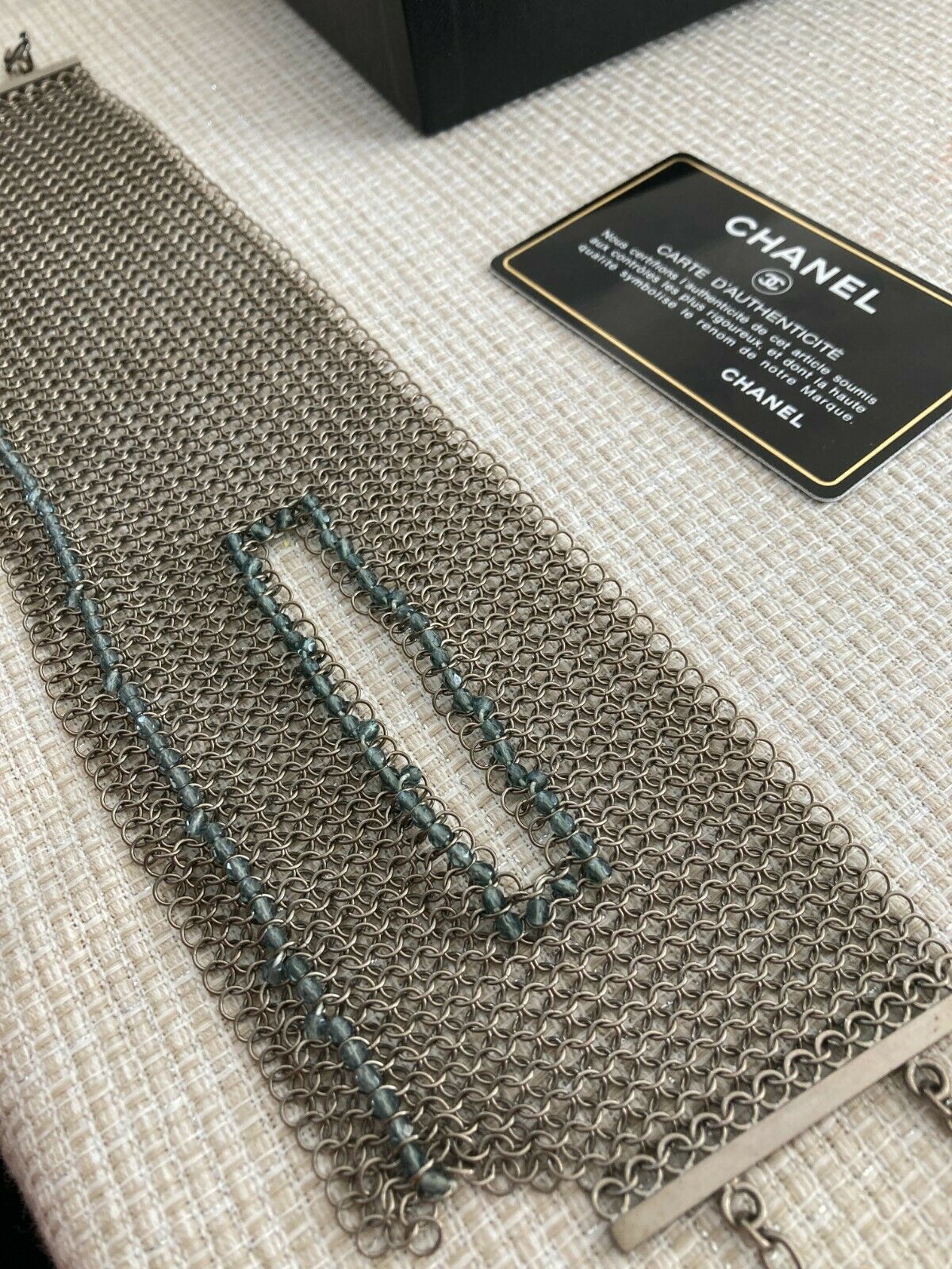 CHANEL Silver Tone Metallic Massive Choker Collar Necklace Beads Made in France