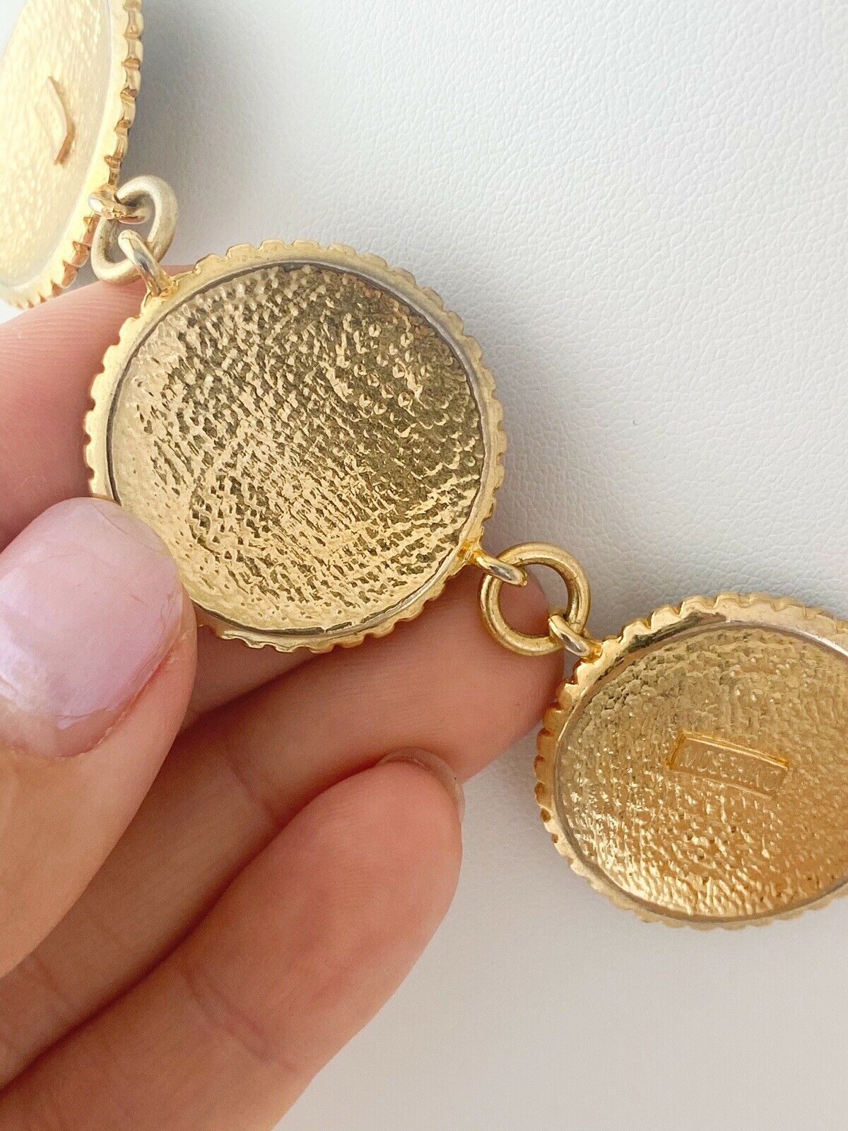 Moschino Vintage Gold Tone Logo Disc Necklace Black Enamel