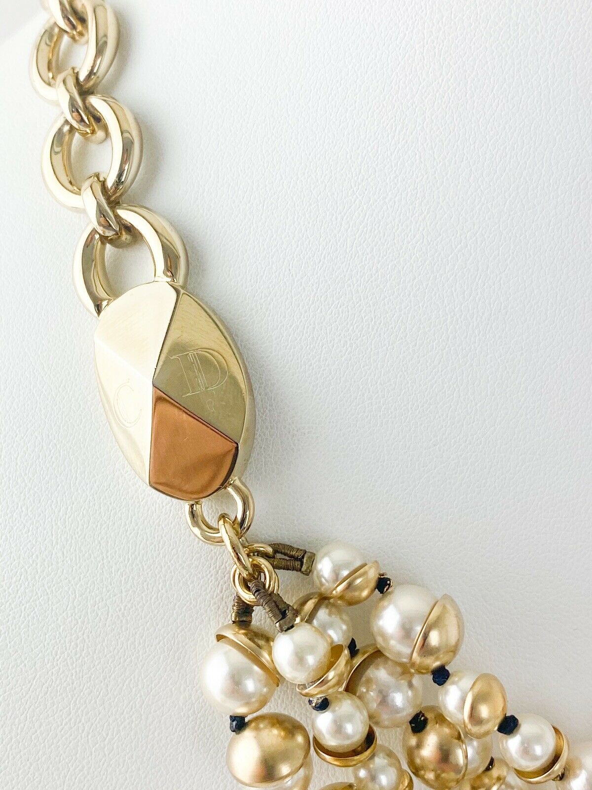 【SOLD OUT】Christian Dior Mise en Dior Vintage Gold Tone Multi-Strand Choker Necklace Faux Pearl