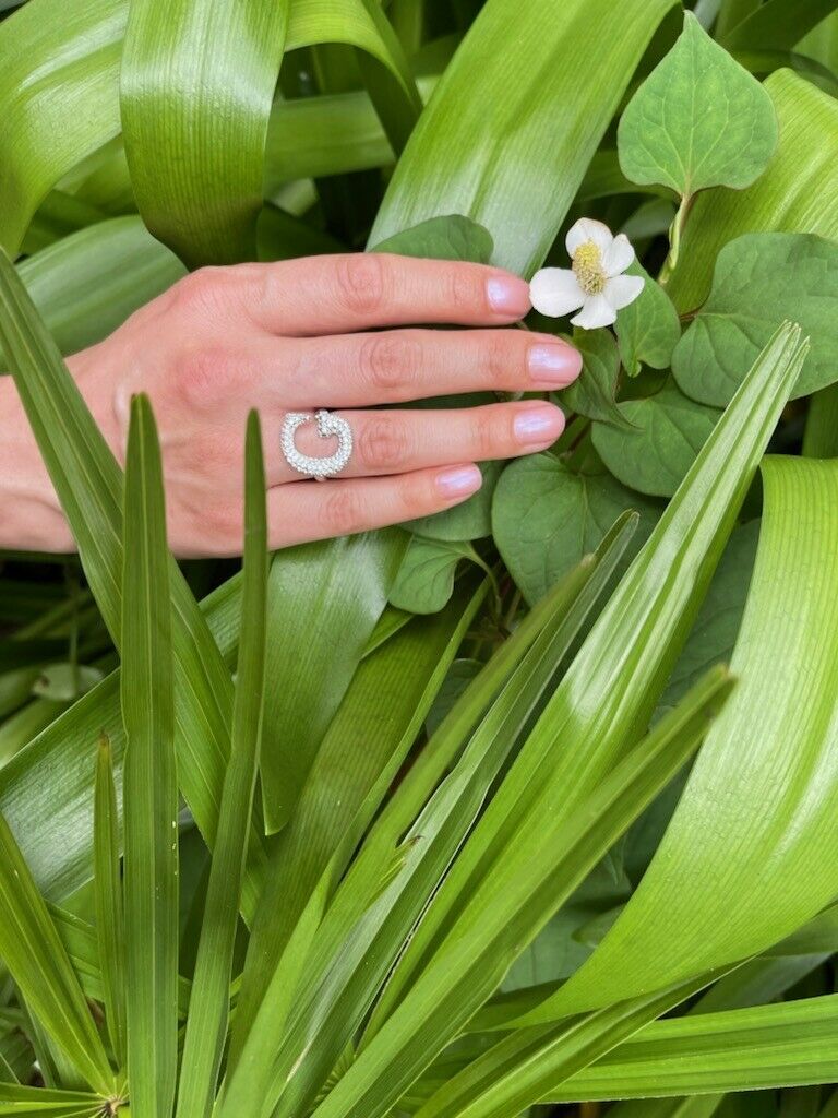 Alphabet Ring Initial G Swarovski Crystals Free Size Sterling Silver 925 Rhodium plated