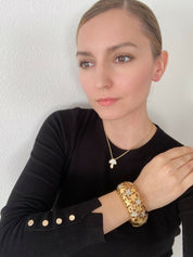【SOLD OUT】GIVENCHY Gold Tone Openwork Bangle Cuff Bracelet Star Rhinestone Vintage