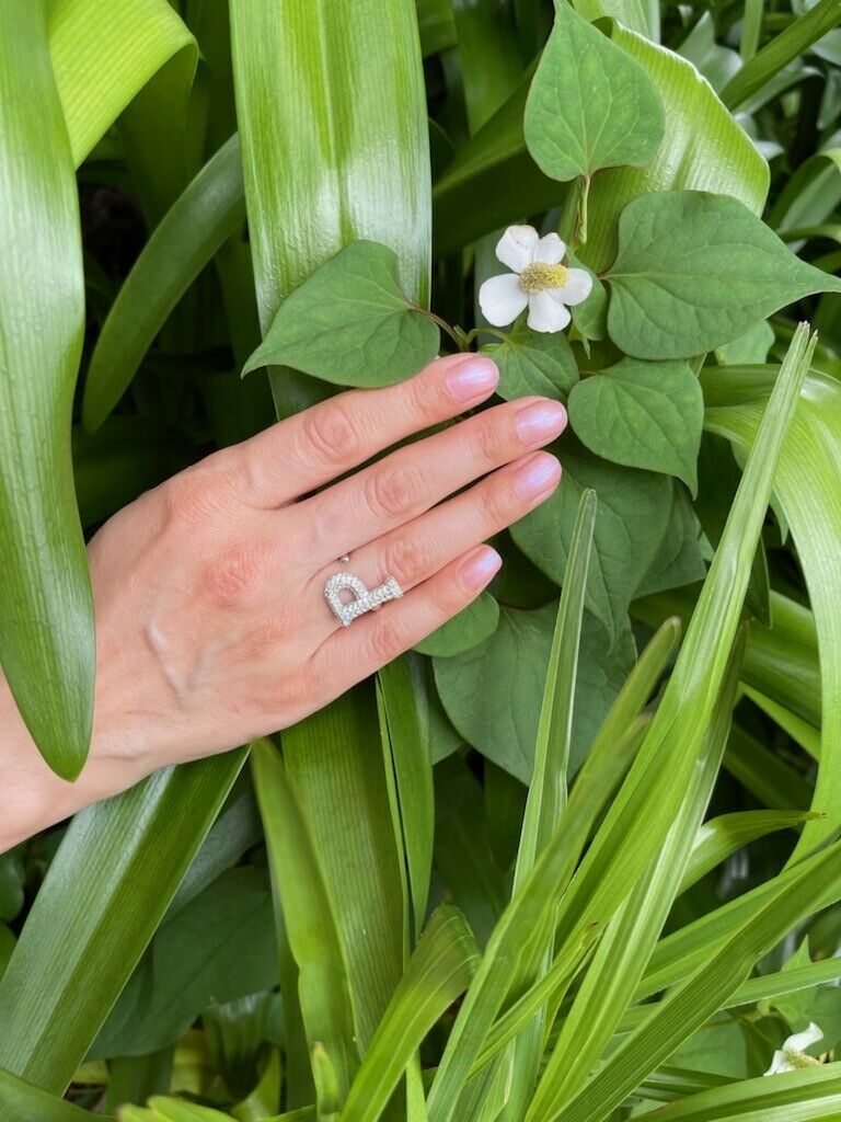 Alphabet Ring Initial  P Swarovski Crystals Free Size Sterling Silver Rhodium925 Plated