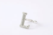 Alphabet Ring Initial  L Swarovski Crystals Free Size Sterling Silver 925 Rhodium Plated