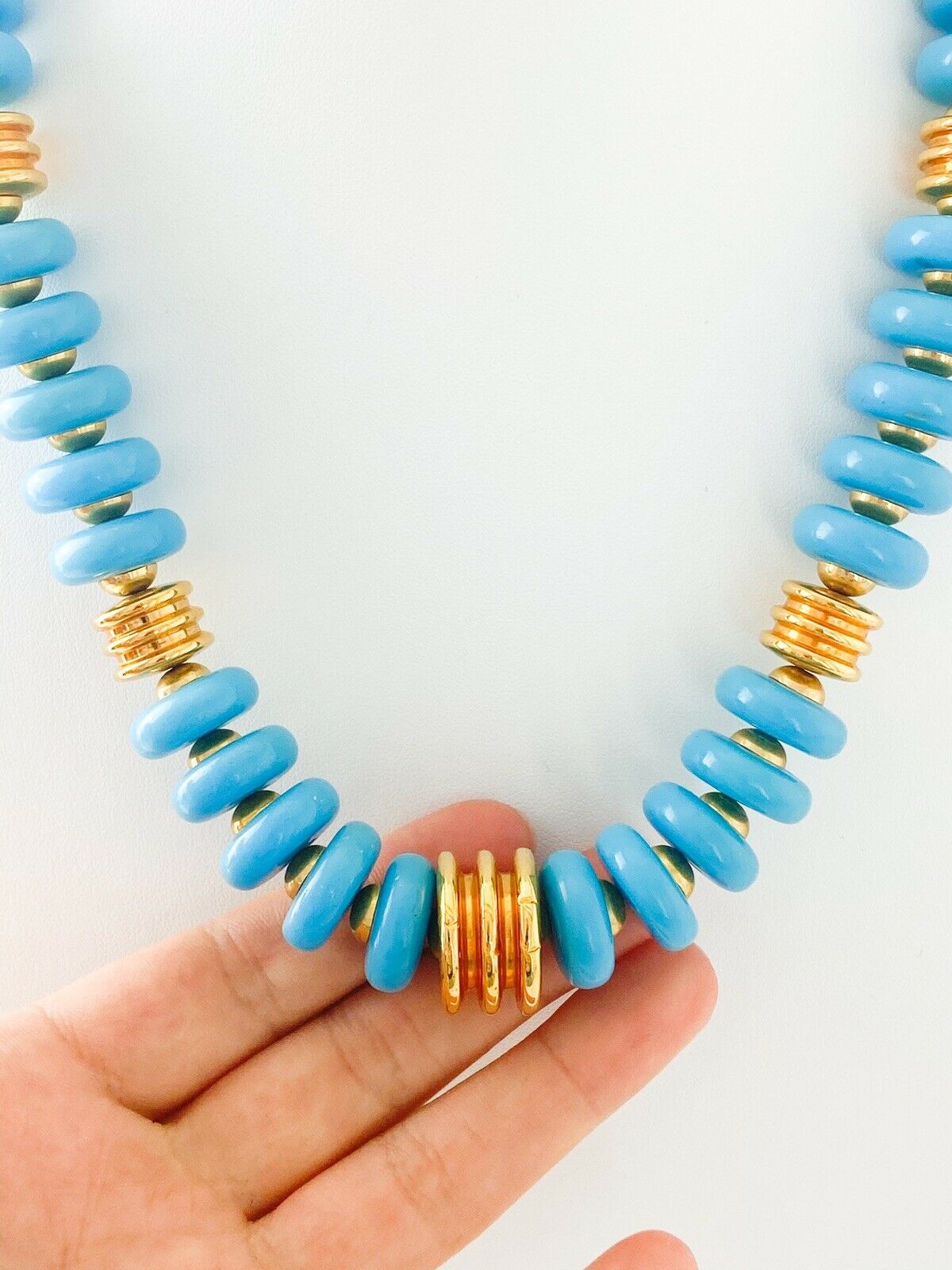 Vintage YSL Necklace, Yves Saint Laurent, Rare Jewelry, Turquoise Necklace, Gold Tone Necklace, Blue Chunky Necklace, Adjustable Length