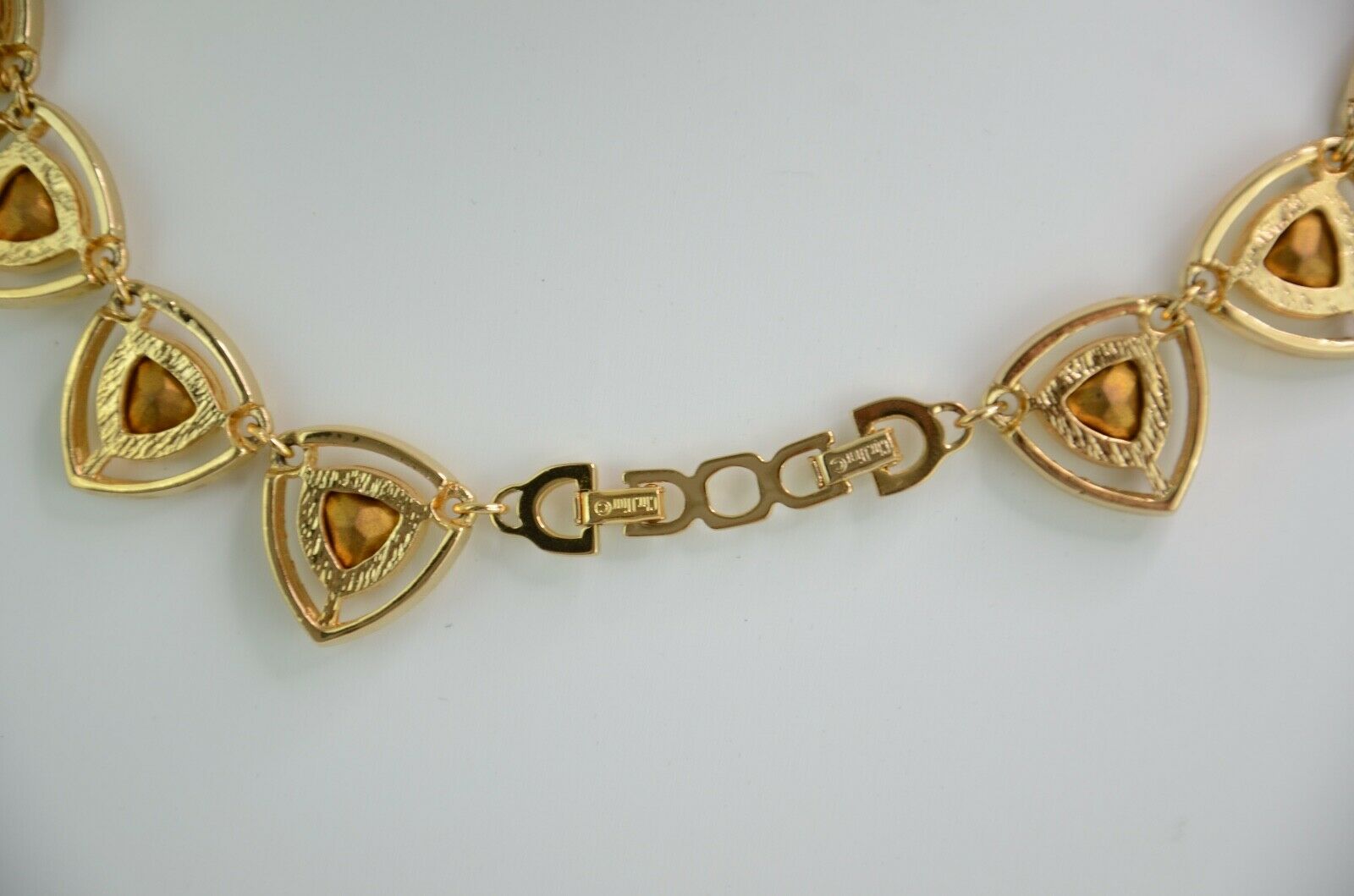 【SOLD OUT】Christian Dior Gold Tone Triangle Link Choker Necklace Rhinestone Vintage
