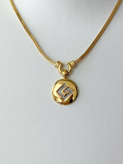 Givenchy Gold Tone G Logo Pendant Choker Necklace Vintage