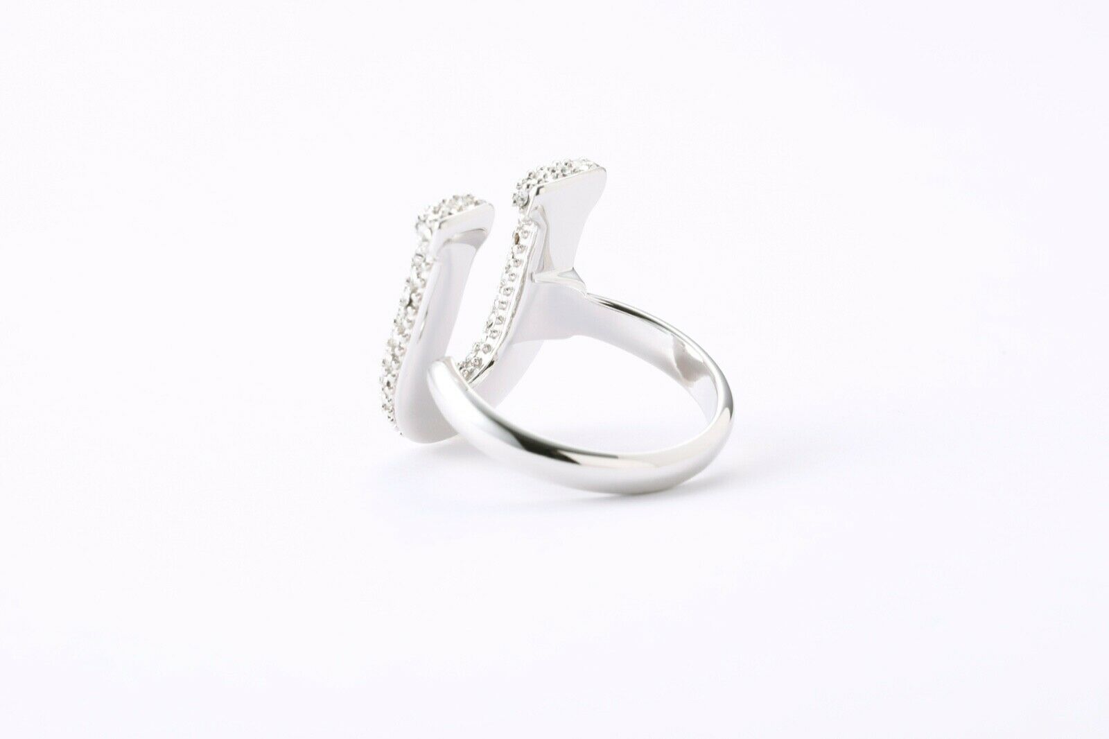 Alphabet Ring Initial U Swarovski Crystals Free Size Sterling Silver 925 Rhodium Plated