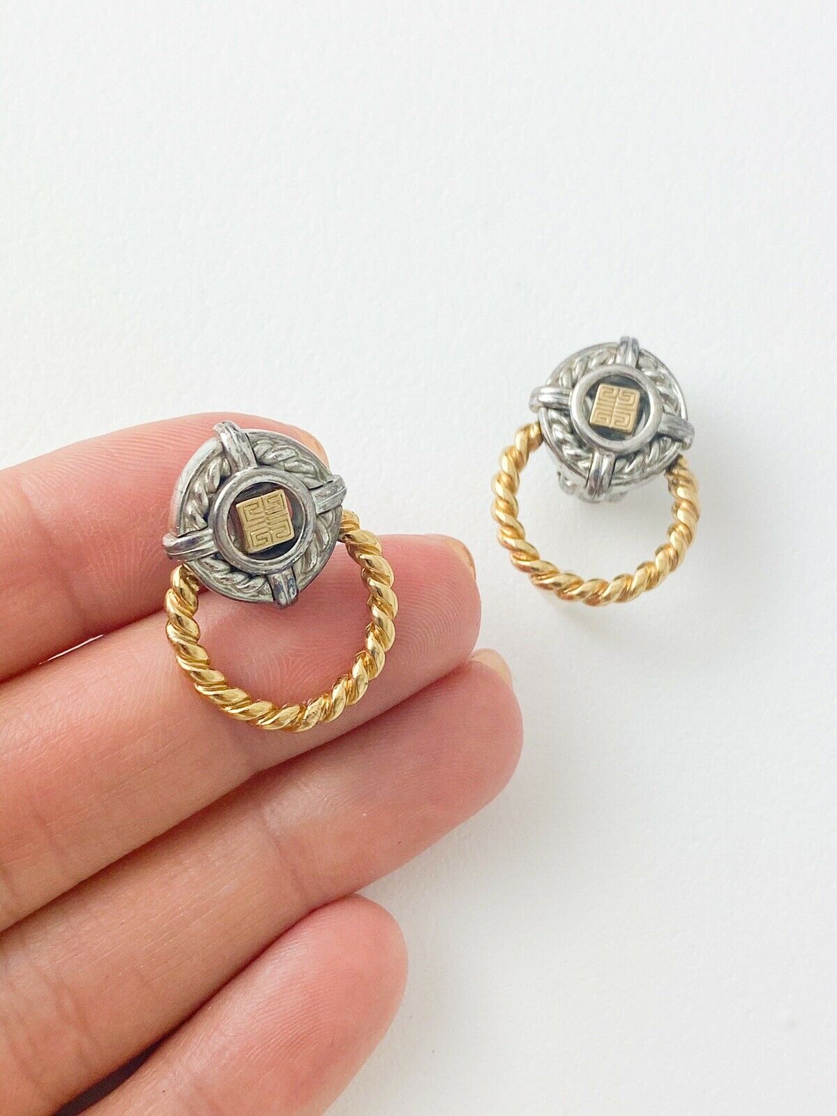 Givenchy Vintage Logo Earrings Silver & Gold Tone