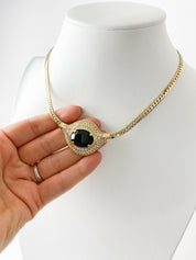 Nina Ricci Gold Tone Choker Necklace Black Stone Rhinestone Vintage