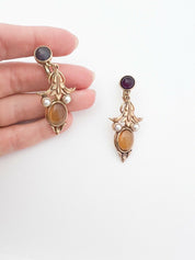 JEAN LOUIS SCHERRER Vintage Gold Tone Dangle Earrings Cabochon