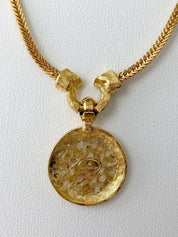 Givenchy Gold Tone G Logo Pendant Choker Necklace Vintage